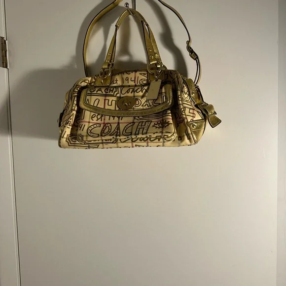 Coach bag Chelsea gold tattersall graffiti large domed purse/tote/crossbody bag - Picture 3 of 11